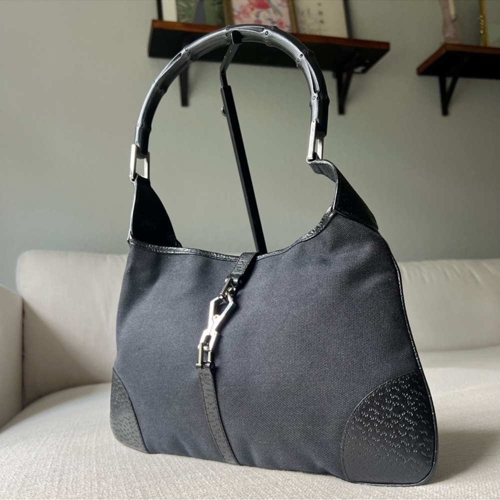 Gucci Jackie Bamboo Black Canvas Leather